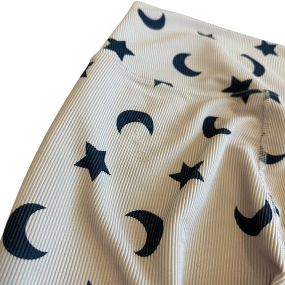 Beach Riot Sport Cream Ribbed Leggings Moon Star Print Stretch Athletic Medium - Picture 8 of 11